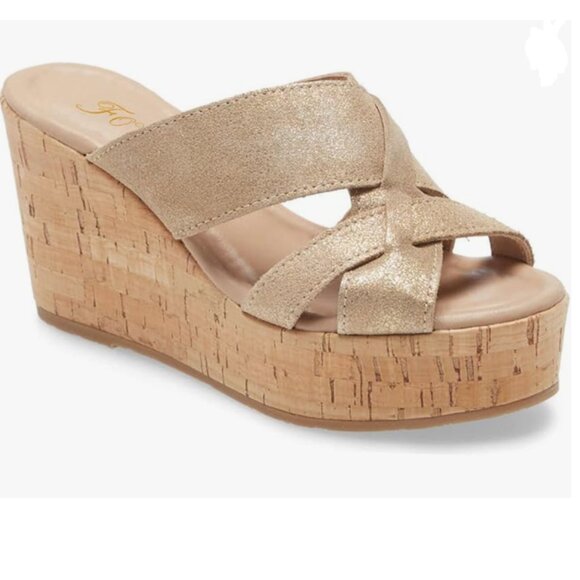 FOWT Gold Cork Wedge Sandals Cross Strappy High Platform Open Toe Slippers Shoe - Picture 1 of 8